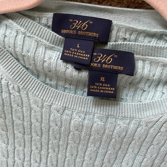 Brooks Bothers silk & cashmere sweater & cardigan set, light aqua - Picture 3 of 9